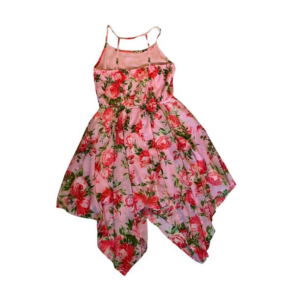 Girls Sleeveless Summer Dress Pink Floral Lined Kerchief Hem Size 10-12 - Picture 2 of 5